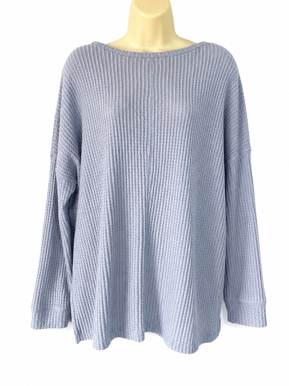 American Eagle Waffle Pullover Thermal Oversized Long Sleeve Top Gray Medium
